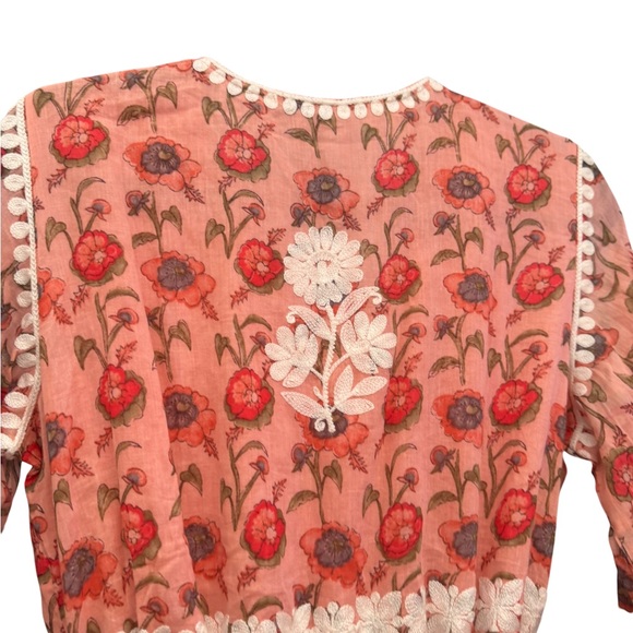 Pink Floral Embroidered Dress with Cream Lace Detail Size XL- cottagecore - Picture 13 of 15